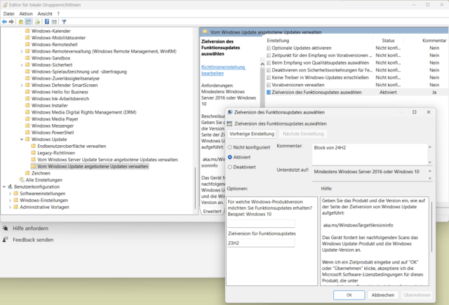 gpedit-screen mit zielversion.