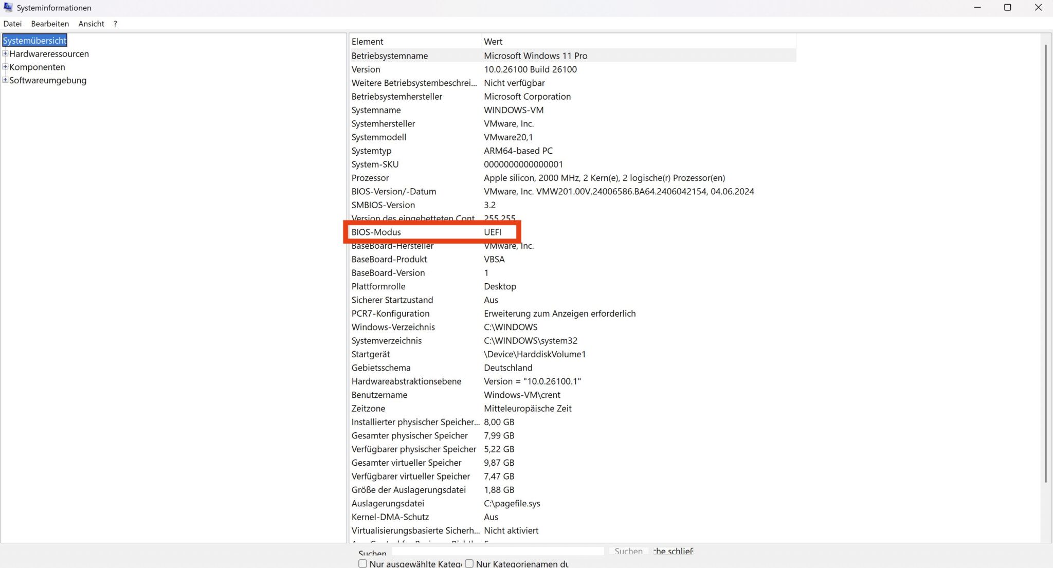 Windows-R und sysinfo32, um BIOS oder EFI zu prüfen.