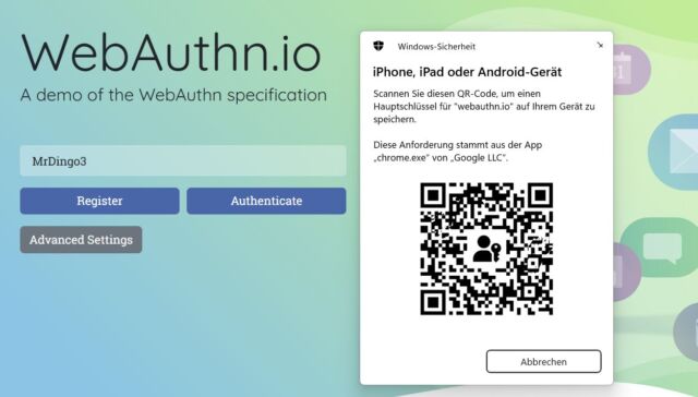 passkeys in aktion, qr.